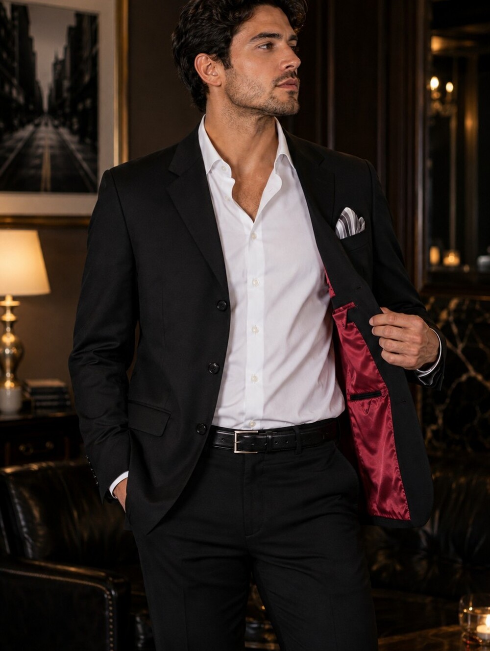 Bellissimo Noble Executive Black Blazer 40R Red Lining